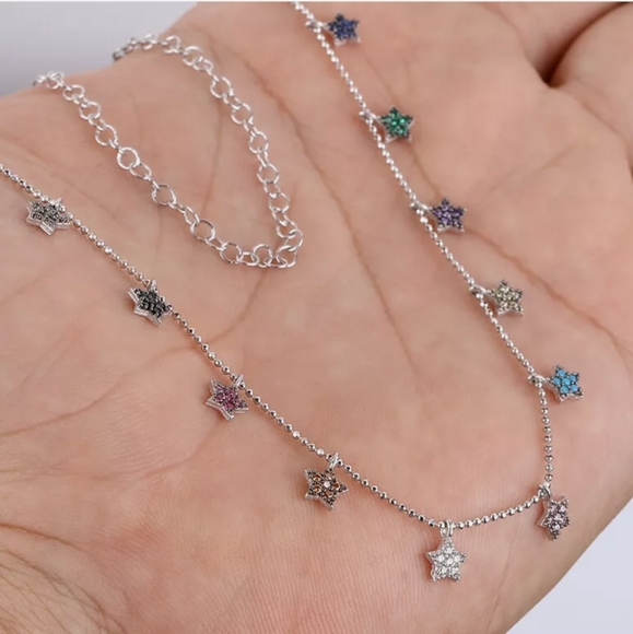 Gorgeous 13 star gemstone sterling necklace 13" - Picture 3 of 3